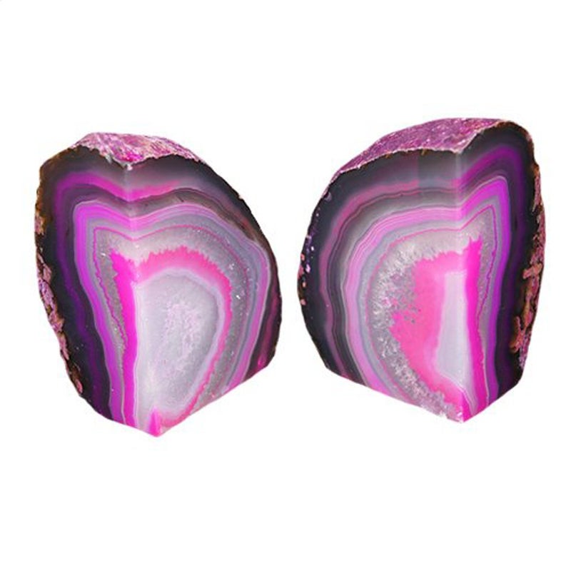 JIC Gem Decorative Crystal Book Ends Polished Dyed Pink Color Geode Brazilian Agate Bookends with Rubber Bumpers Small Size(1 Pair, 2-3 LBS) - Image 5